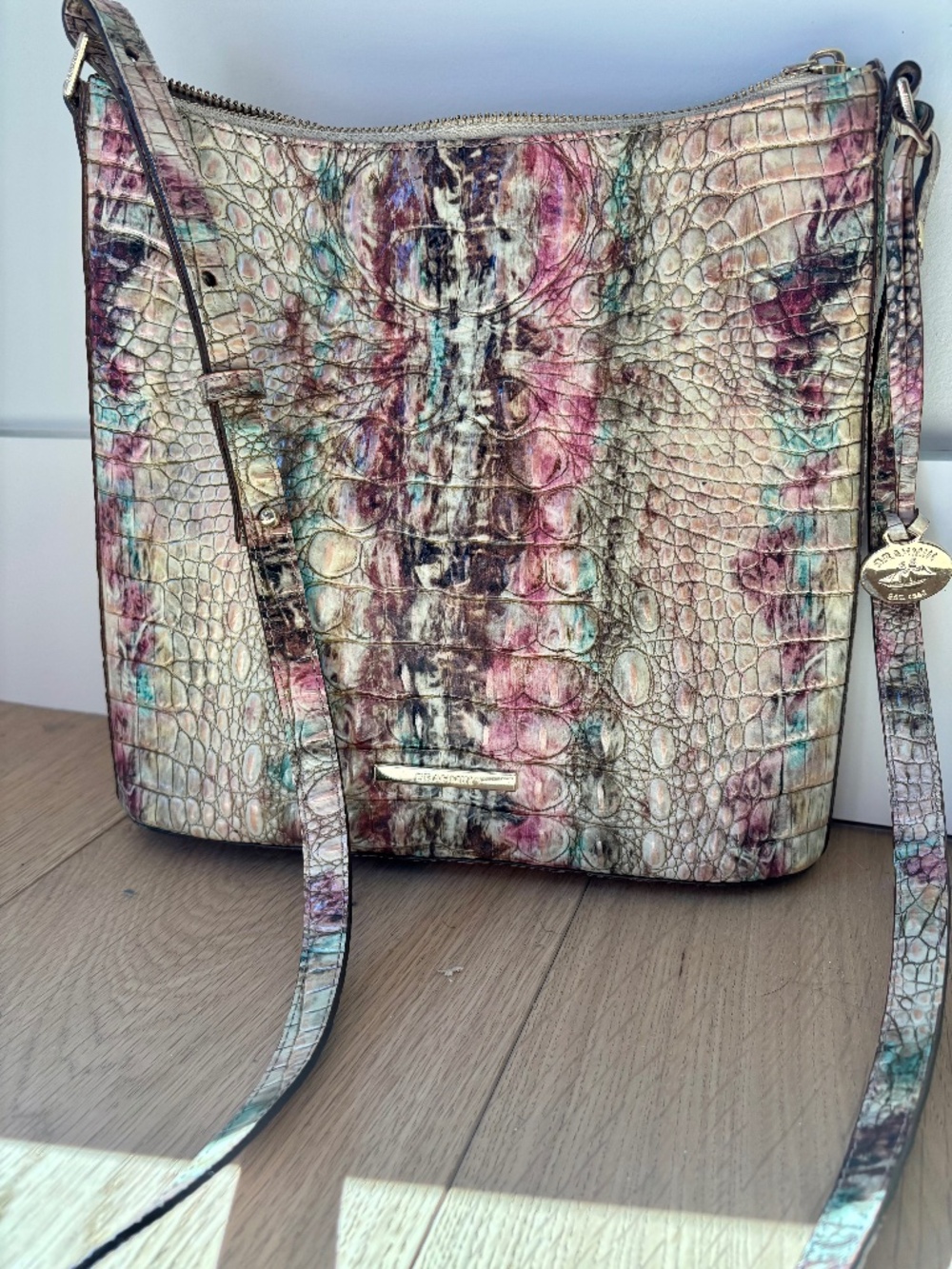 Brahmin Multicolor Croc-Embossed Leather Crossbody bag - Pink/Green/Mauve
